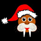 Walrus 001 Head Cartoon Brown with Santa hat